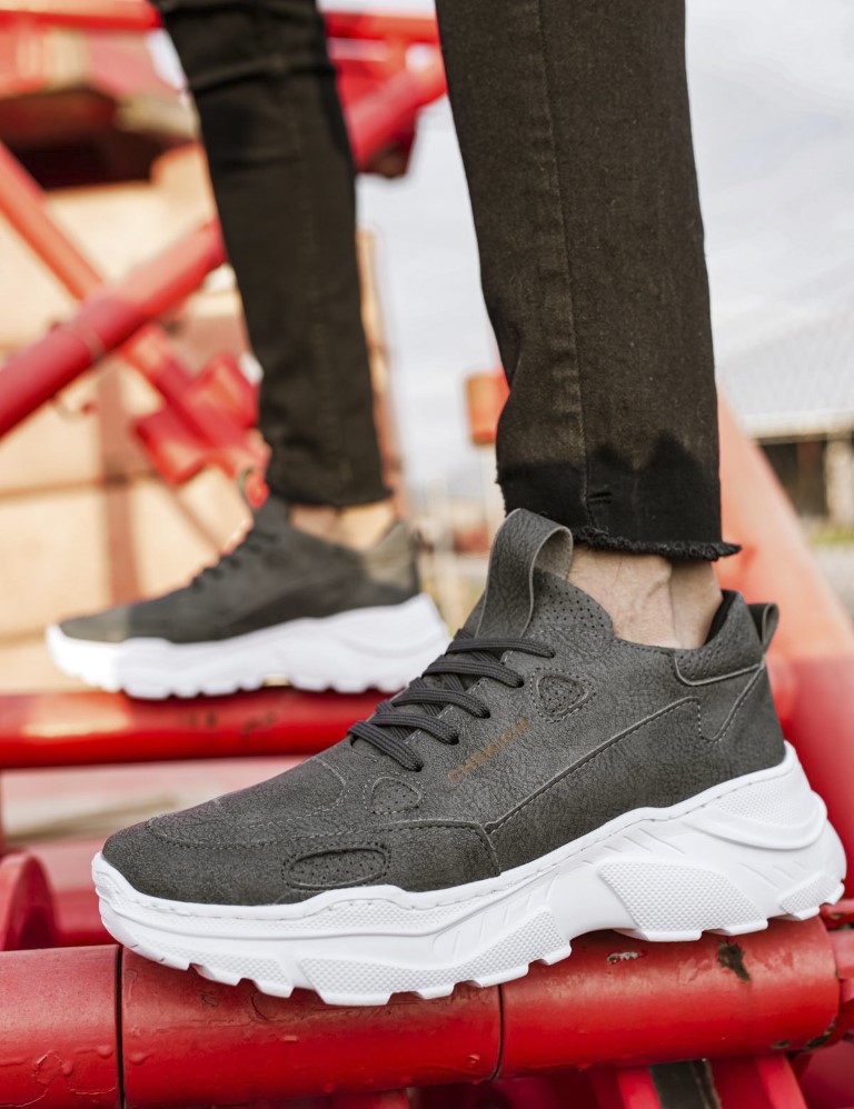 CHEKICH Ανδρικά ανθρακί Sneakers δερματίνη τρακτερωτή σόλα CH089A